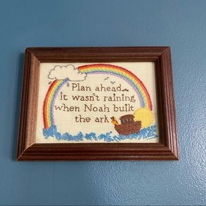 Vintage Crewel Needlepoint Rainbow Noah’s Ark Saying Wood Framed